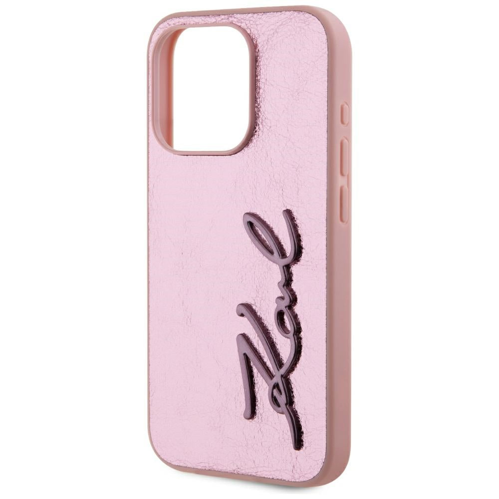 Karl Lagerfeld - Hardcase Leather (KLHCP15LPFMFBKMP) - iPhone 15 Pro - Pink Metal Signature