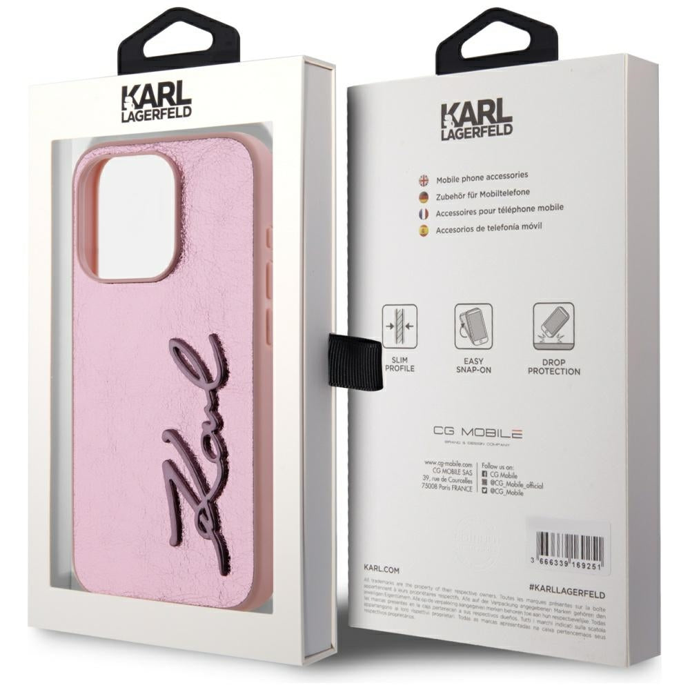Karl Lagerfeld - Hardcase Leather (KLHCP15XPFMFBKMP) - iPhone 15 Pro Max - Pink Metal Signature