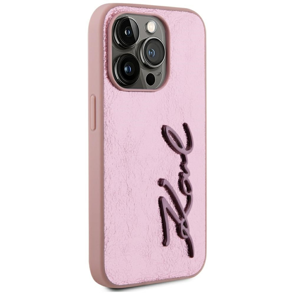 Karl Lagerfeld - Hardcase Leather (KLHCP15XPFMFBKMP) - iPhone 15 Pro Max - Pink Metal Signature