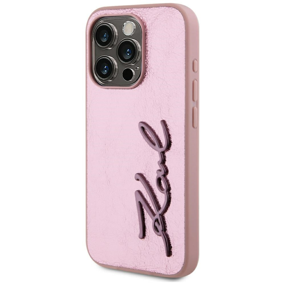 Karl Lagerfeld - Hardcase Leather (KLHCP15XPFMFBKMP) - iPhone 15 Pro Max - Pink Metal Signature