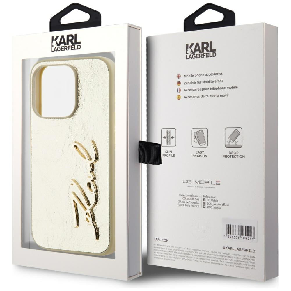 Karl Lagerfeld - Hardcase Leather (KLHCP15LPFMFBKMD) - iPhone 15 Pro - Gold Metal Signature