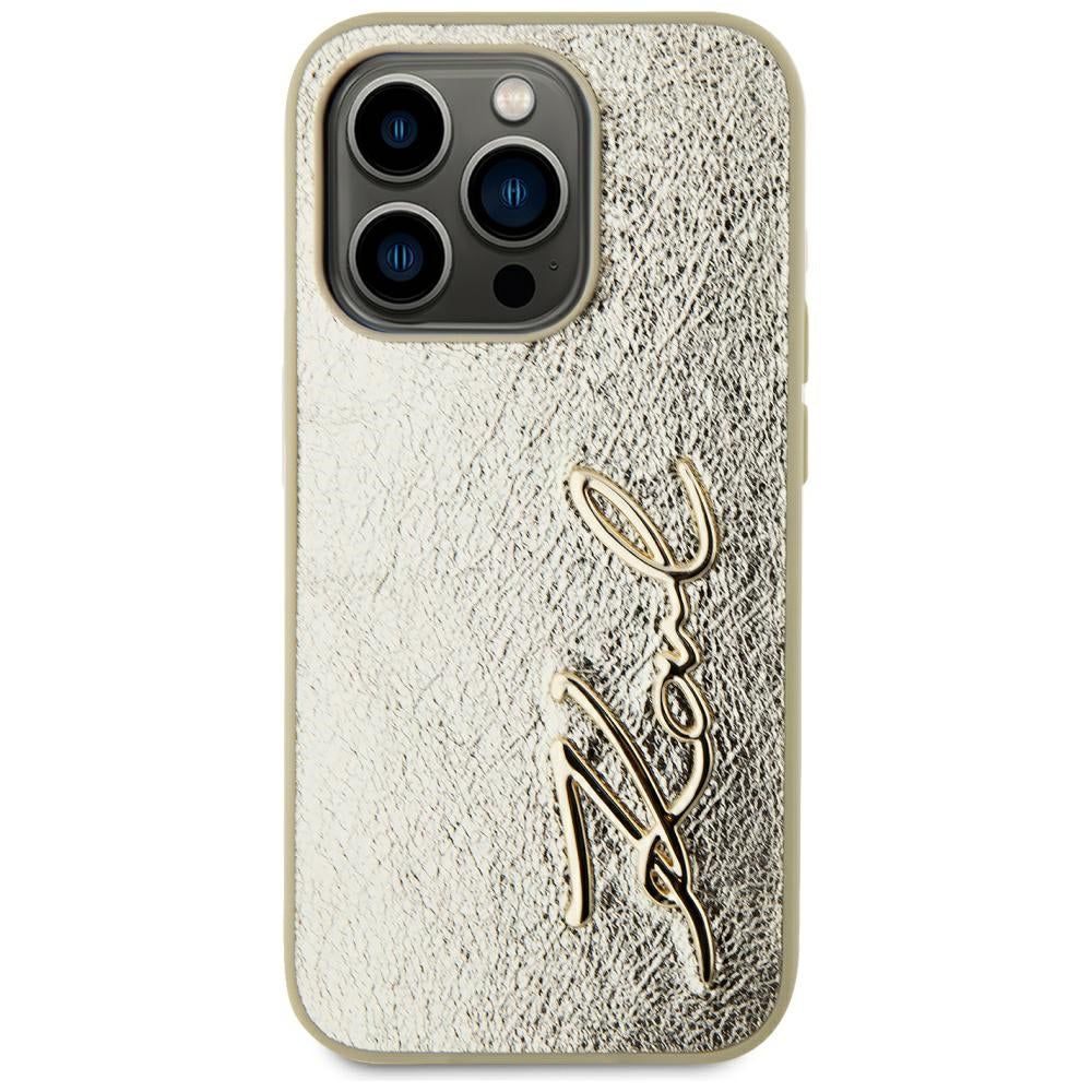 Karl Lagerfeld - Hardcase Leather (KLHCP15LPFMFBKMD) - iPhone 15 Pro - Gold Metal Signature