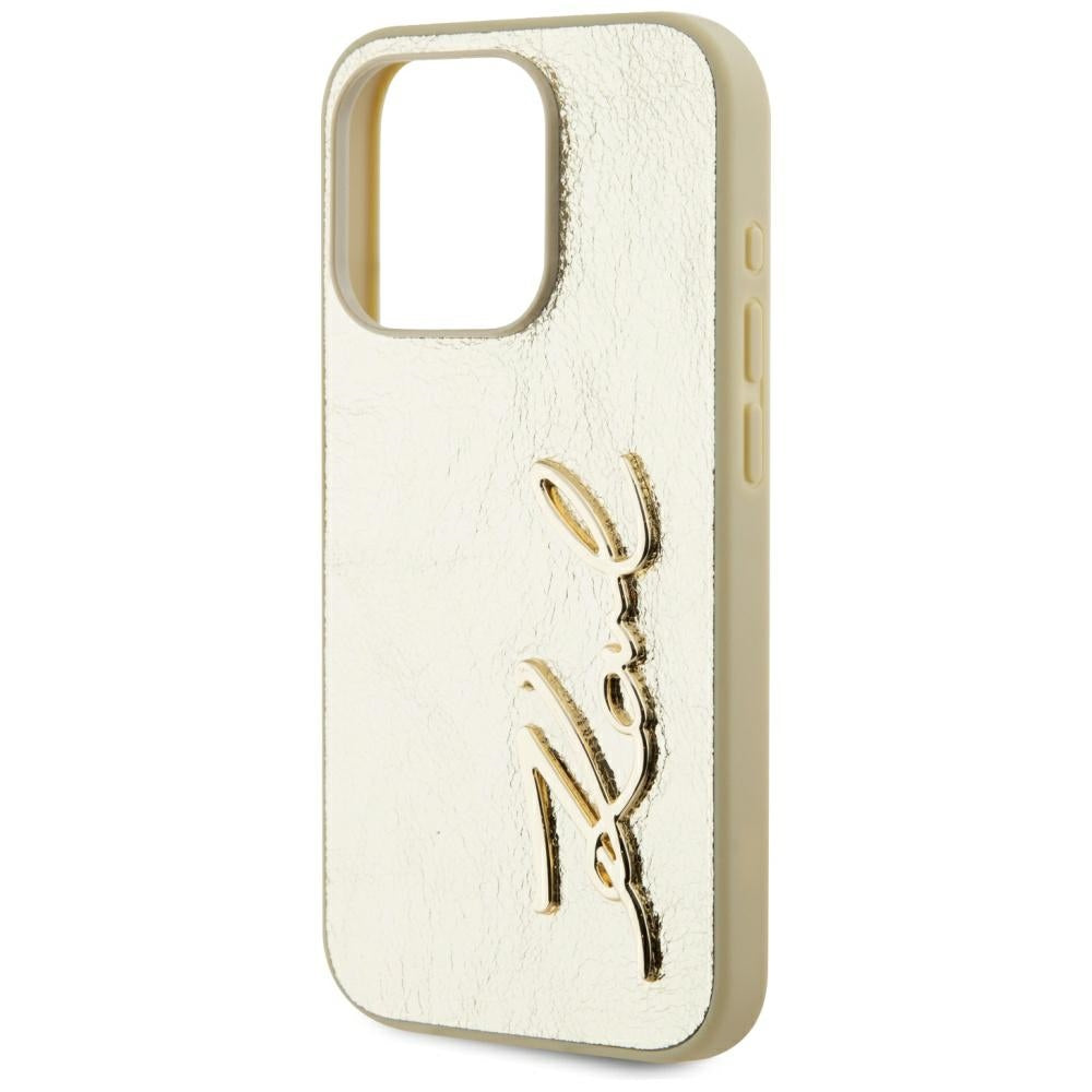 Karl Lagerfeld - Hardcase Leather (KLHCP15LPFMFBKMD) - iPhone 15 Pro - Gold Metal Signature