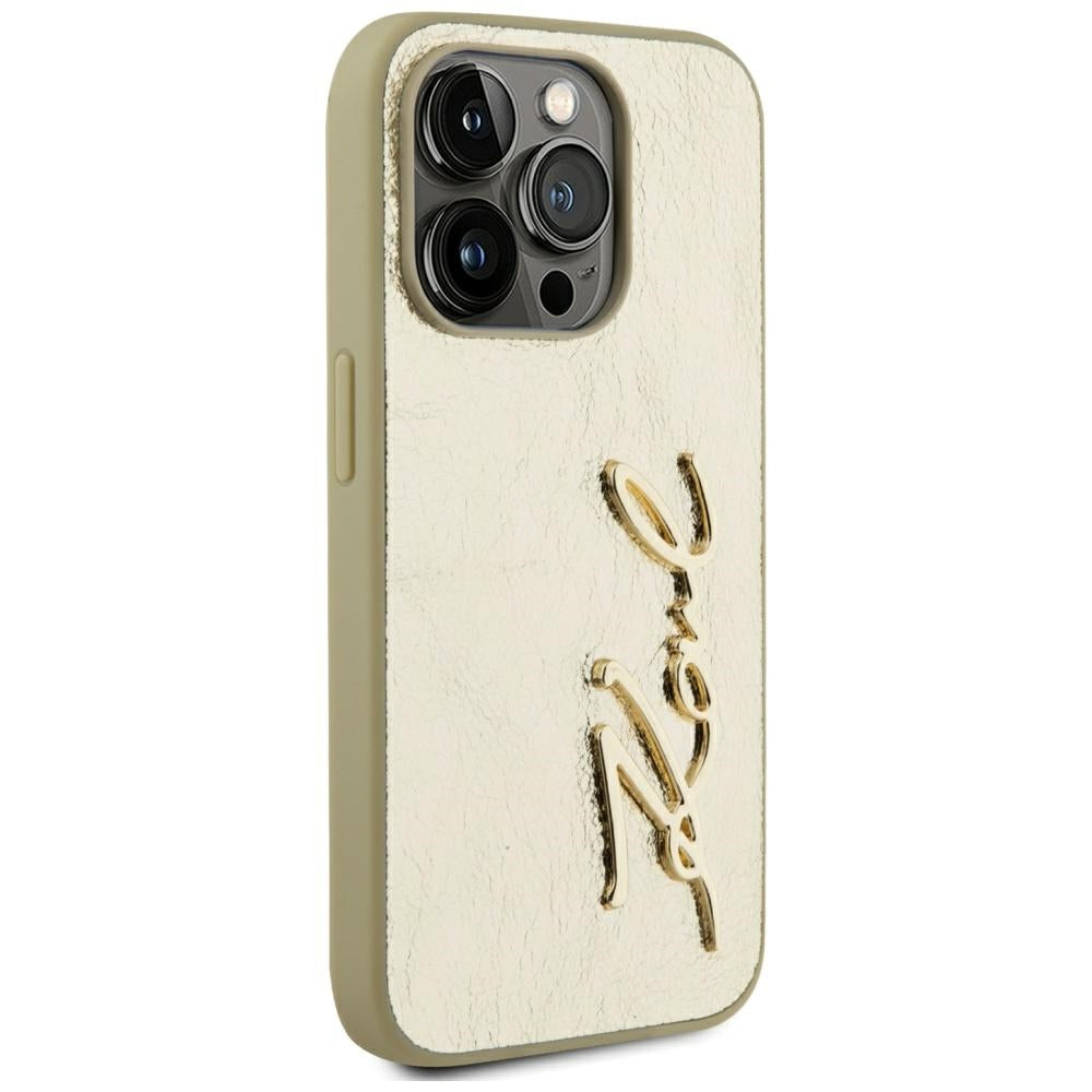 Karl Lagerfeld - Hardcase Leather (KLHCP15LPFMFBKMD) - iPhone 15 Pro - Gold Metal Signature