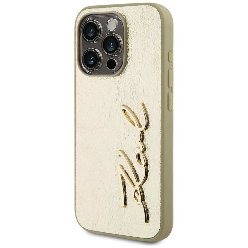 Karl Lagerfeld - Hardcase Leather (KLHCP15LPFMFBKMD) - iPhone 15 Pro - Gold Metal Signature