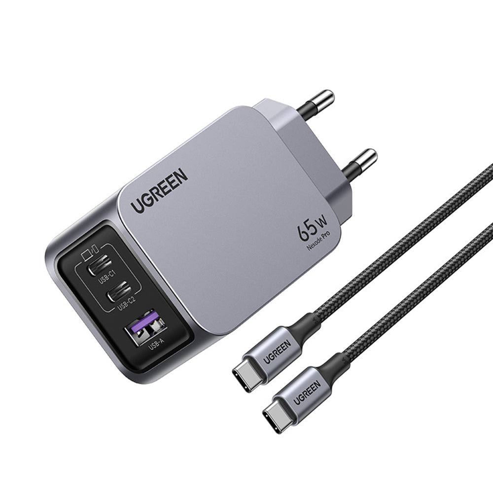 Ugreen - Wall Charger Nexode Pro X755 (25871) - GaN, Fast Charging, USB, 2x Type-C, 65W, 3A, PD3.0, QC4.0, with Cable - 