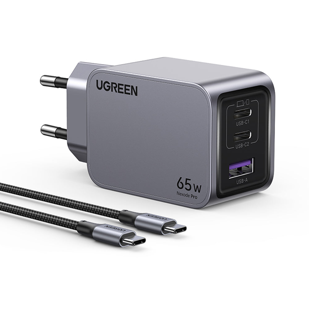 Ugreen - Wall Charger Nexode Pro X755 (25871) - GaN, Fast Charging, USB, 2x Type-C, 65W, 3A, PD3.0, QC4.0, with Cable - 