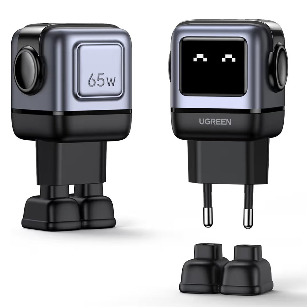Incarcator Ugreen (25685B), USB / 2x Type-C, 65W, LED Display, Negru
