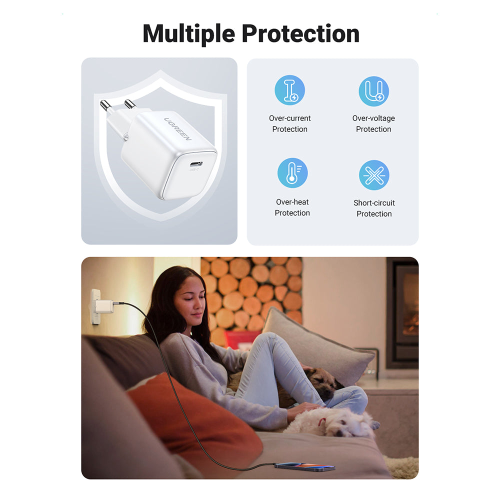 Ugreen - Wall Charger Nexode CD319 (15326) - Fast Charging, GaN, USB-C, 30W, 3A, QC4.0, PD3.0 - White