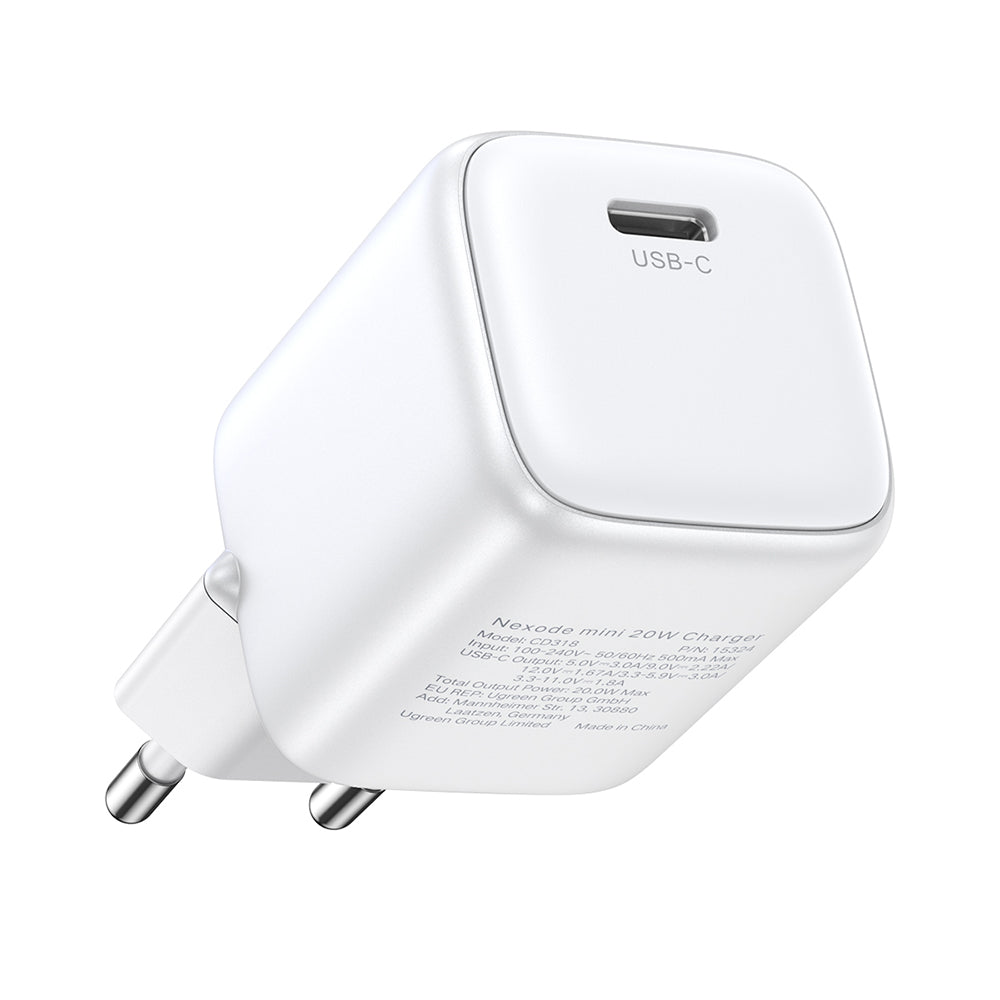 Ugreen - Wall Charger Nexode CD318 (15324) - USB-C, GaN, Fast Charging, 20W, 3A, QC4.0+ - White