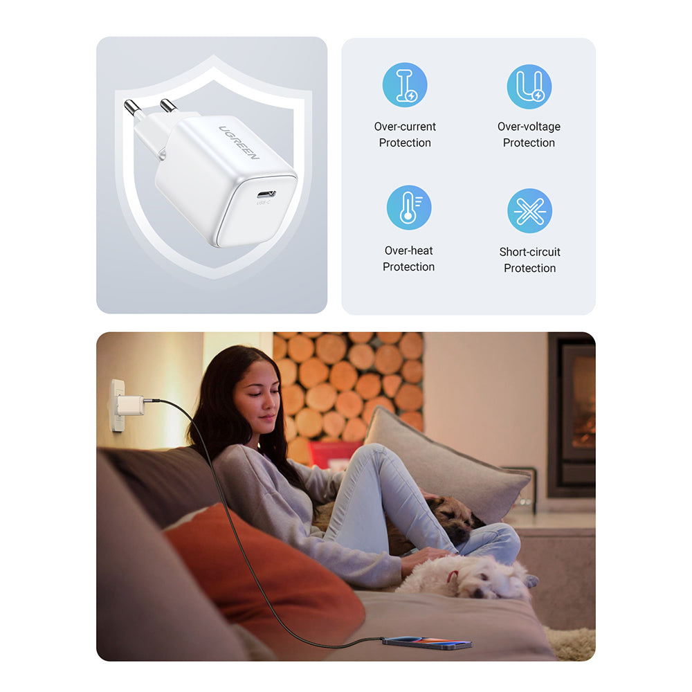 Ugreen - Wall Charger Nexode CD318 (15324) - USB-C, GaN, Fast Charging, 20W, 3A, QC4.0+ - White