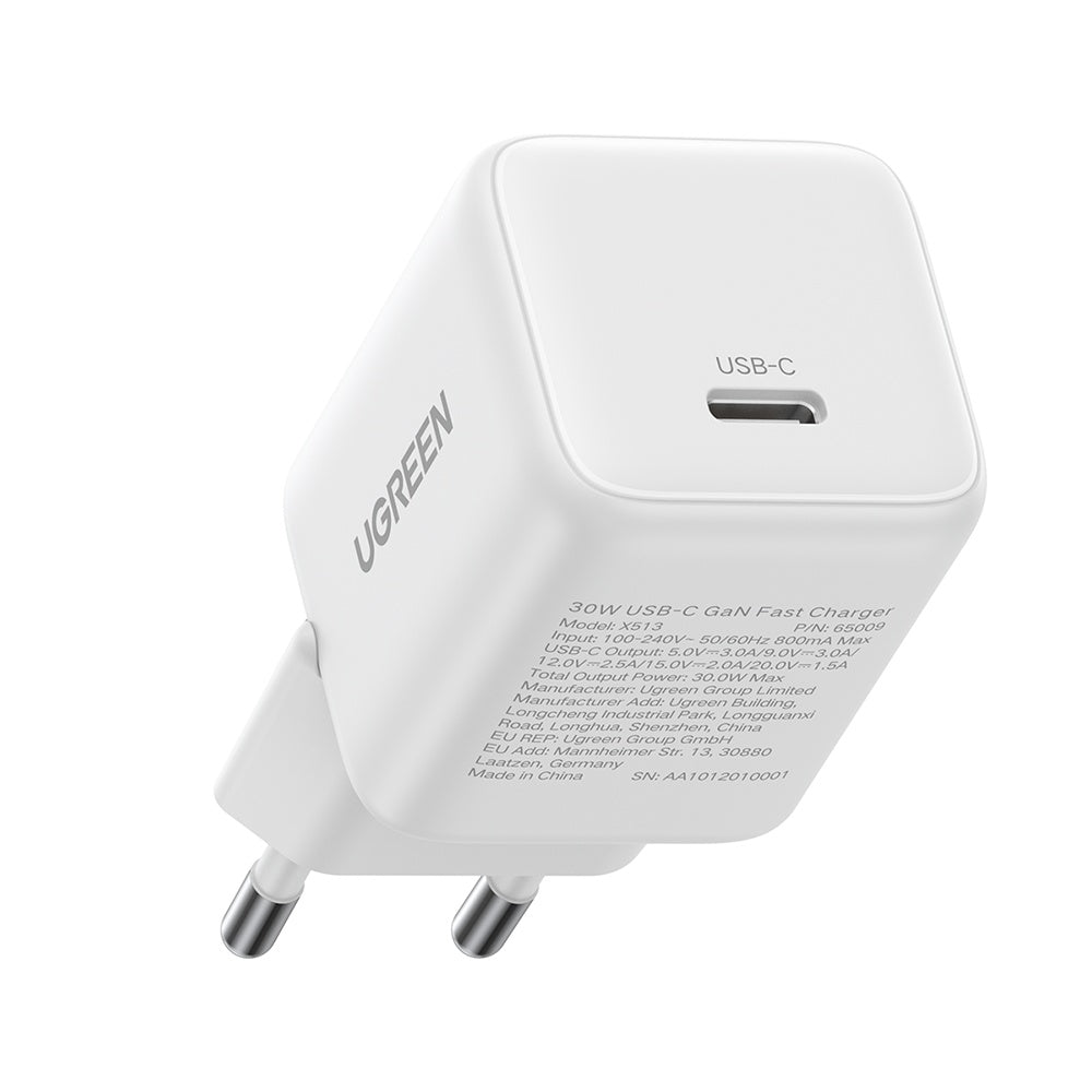 Ugreen - Wall Charger X513 (65009) - USB-C, GaN, Fast Charging, 30W, QC4, 5V/3A - White