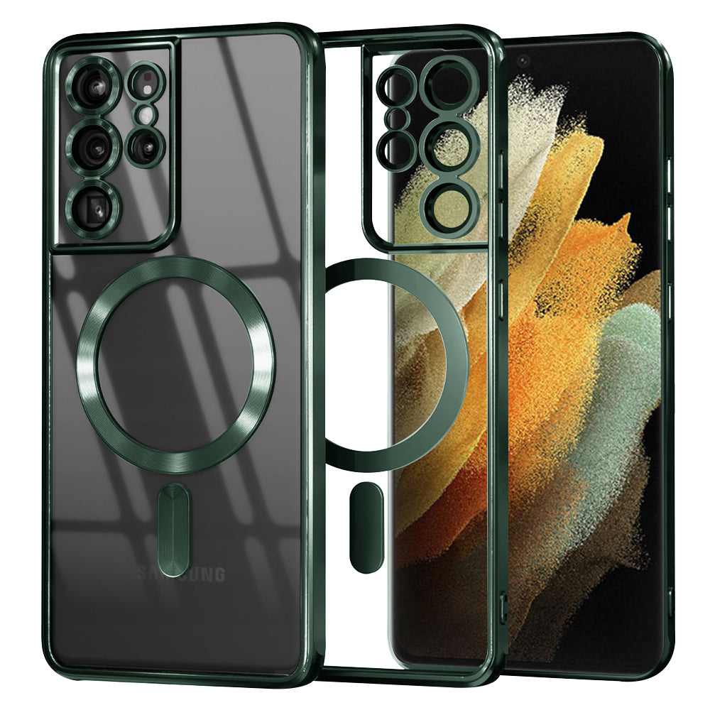 Husa de protectie Techsuit Luxury Crystal MagSafe compatibil cu Samsung Galaxy S21 Ultra 5G, Verde inchis