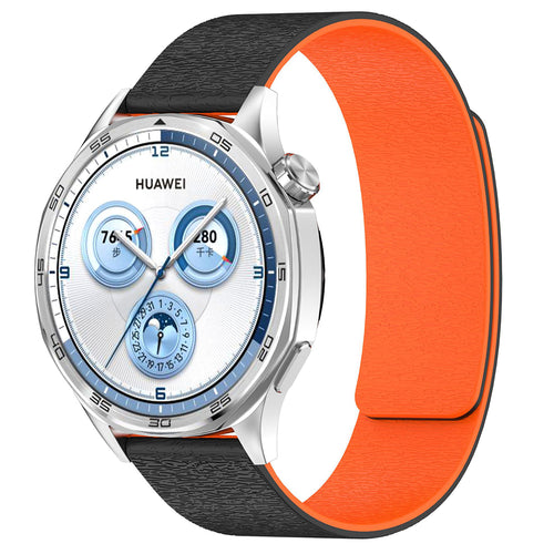 Techsuit - Watchband 18mm (W074) - Huawei Watch GT 4 (41mm)/W1/Honor Watch S1/Garmin Venu 2S/Vivoactive 4S - Black / Ora