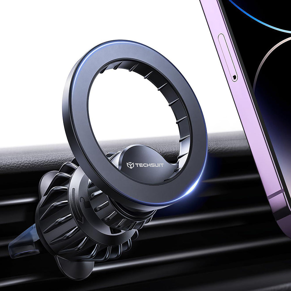 Techsuit - Car Holder AirFix (S1) - with Metal Ring, Air Vent Mount, MagSafe Compatible, N52, 360° Rotation - Black