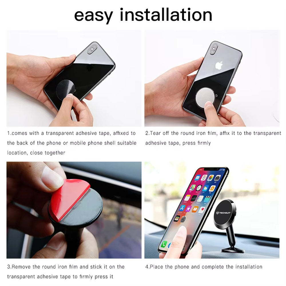 Techsuit - Premium Car Holder TinyGrip (S11) - Strong N52 Magnets, Universal Magnetic Mount, 360° Rotation, with 3M Meta
