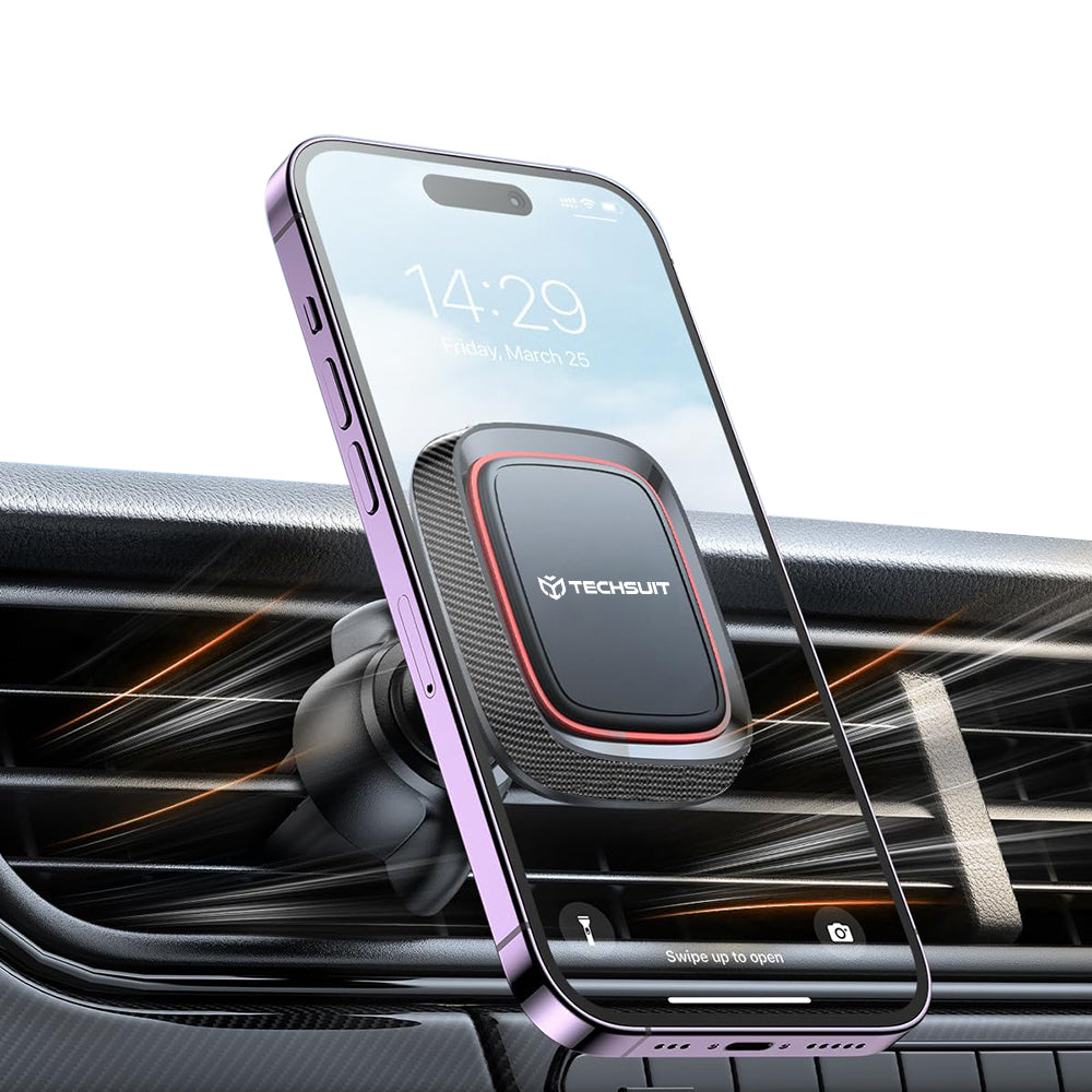 Techsuit - Car Holder MagGrip (S4) - Secure Magnetic Grip for Air Vent, 360° Rotation, with Metal Plates - Black/Red