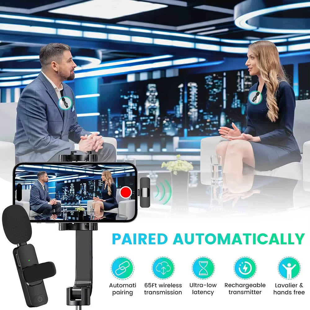 Techsuit - (2 pack) Lavalier Wireless XtreamMic (LW2) - with Receiver, Type-C Connector, for Phones Plug & Play, Collar 