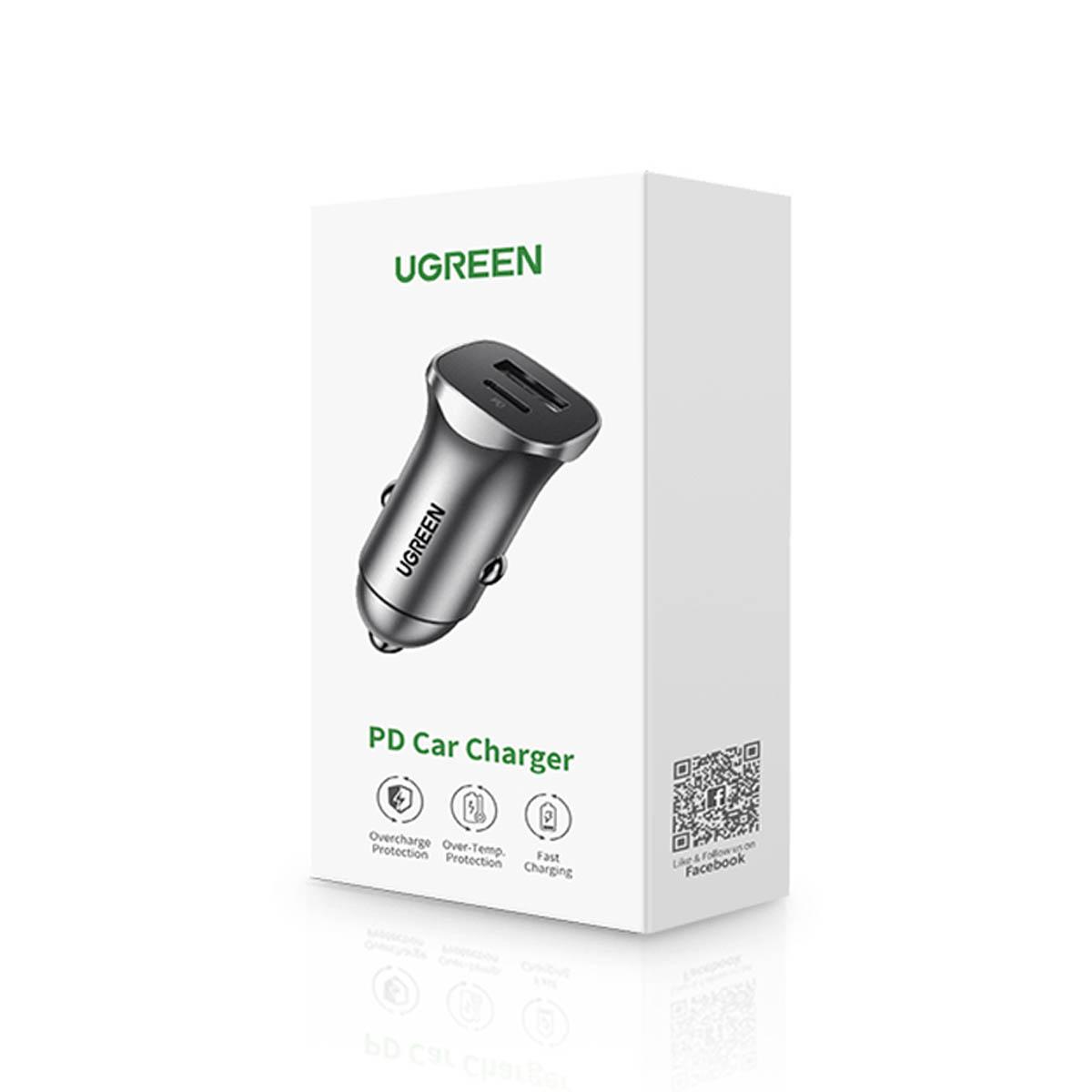 Ugreen - Car Charger CD130 (40858) - Fast Charge, Type-C, USB, 30W, 5V/3A, PD3.0 - Black