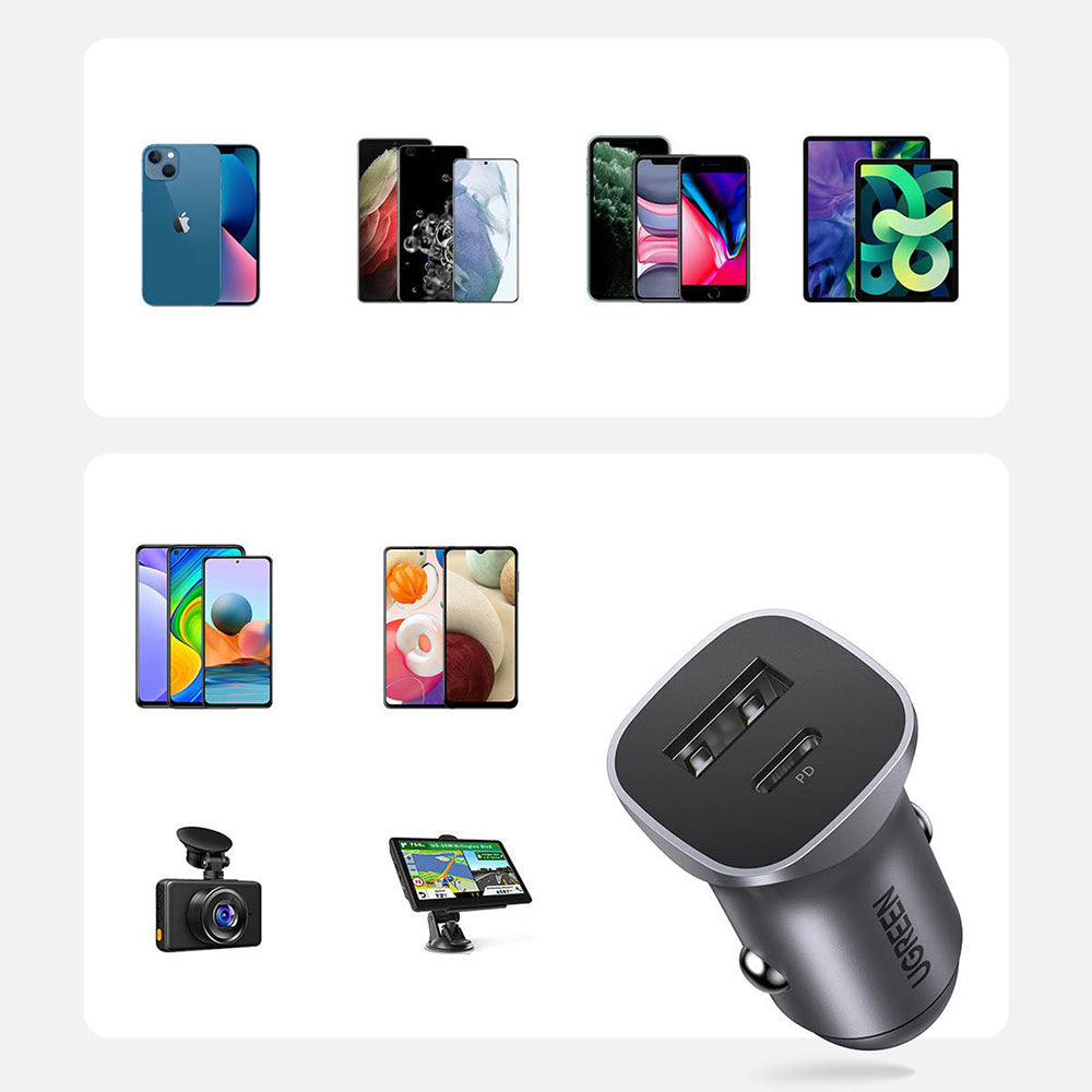 Ugreen - Car Charger CD130 (40858) - Fast Charge, Type-C, USB, 30W, 5V/3A, PD3.0 - Black