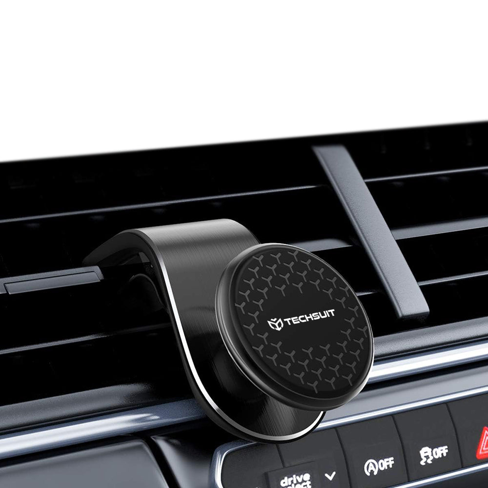 Techsuit - Car Holder AirGrip (S8) - Waterfall-Shaped, Magnetic N52 Secure Grip, for Air Vent, Clamp Grip - Black / Silv