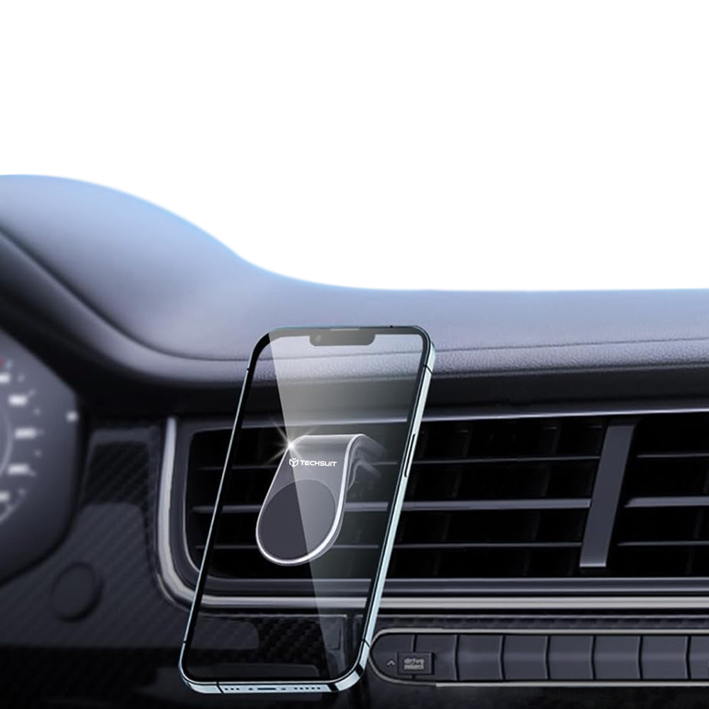Techsuit - Car Holder AirGrip (S7) - Waterfall-Shaped, Magnetic Secure Grip for Air Vent, Clamp Grip - Black / Silver