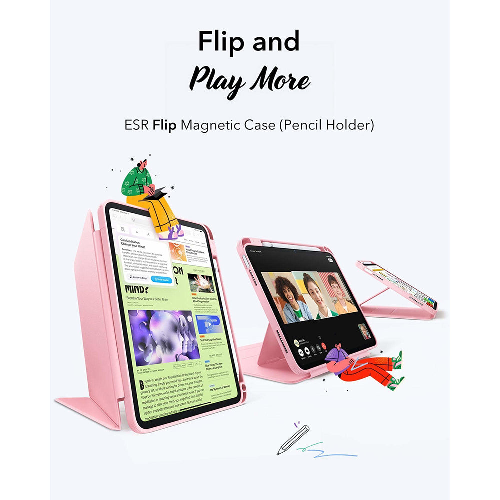 ESR - Flip Hybrid (with Pencil Holder) - iPad 10 (2022) 10.9 / 11 (2025) / 12 (2026) - Pink