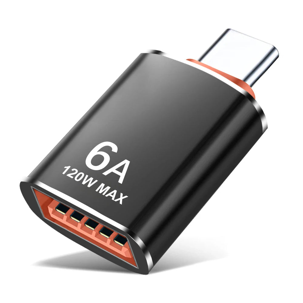 Techsuit - Premium OTG Adapter HyperPort (A2) - USB to Type-C, 5Gbps, 6A, 120W, Converter for PC/Laptop - Black / Orange