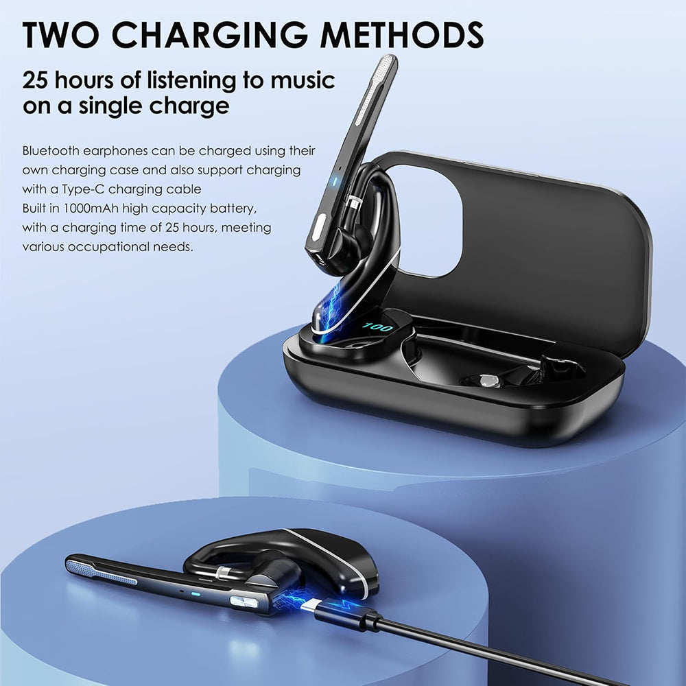 Techsuit - Premium Bluetooth Headset Hearyo (A6L) - HandsFree, ENC, Dual-Mic, Bluetooth 5.3, 1000mAh, 96hrs - Black