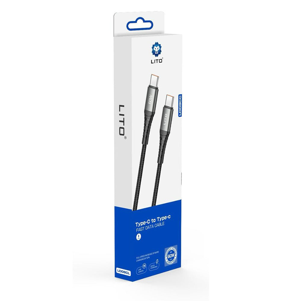 Lito - Data Cable (LD08CC) - Type-C to Type-C, Fast Charging, 60W, 1m - Black