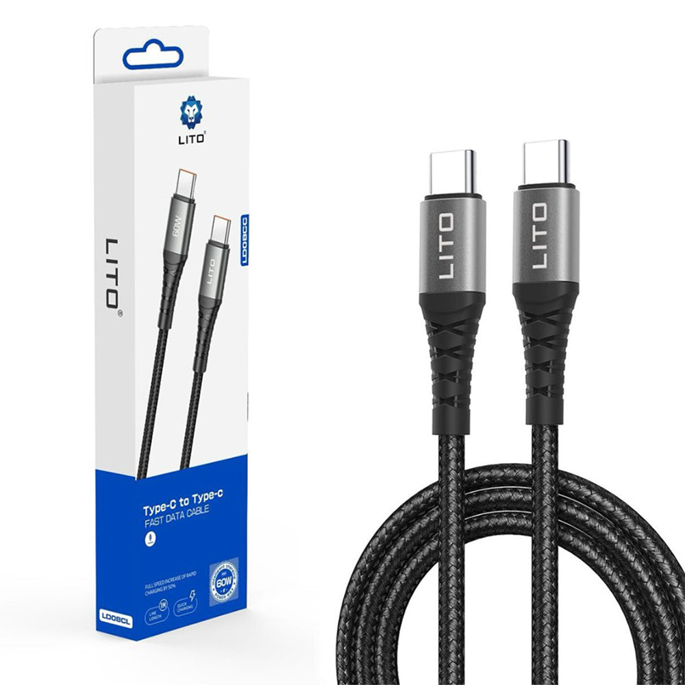 Lito - Data Cable (LD08CC) - Type-C to Type-C, Fast Charging, 60W, 1m - Black