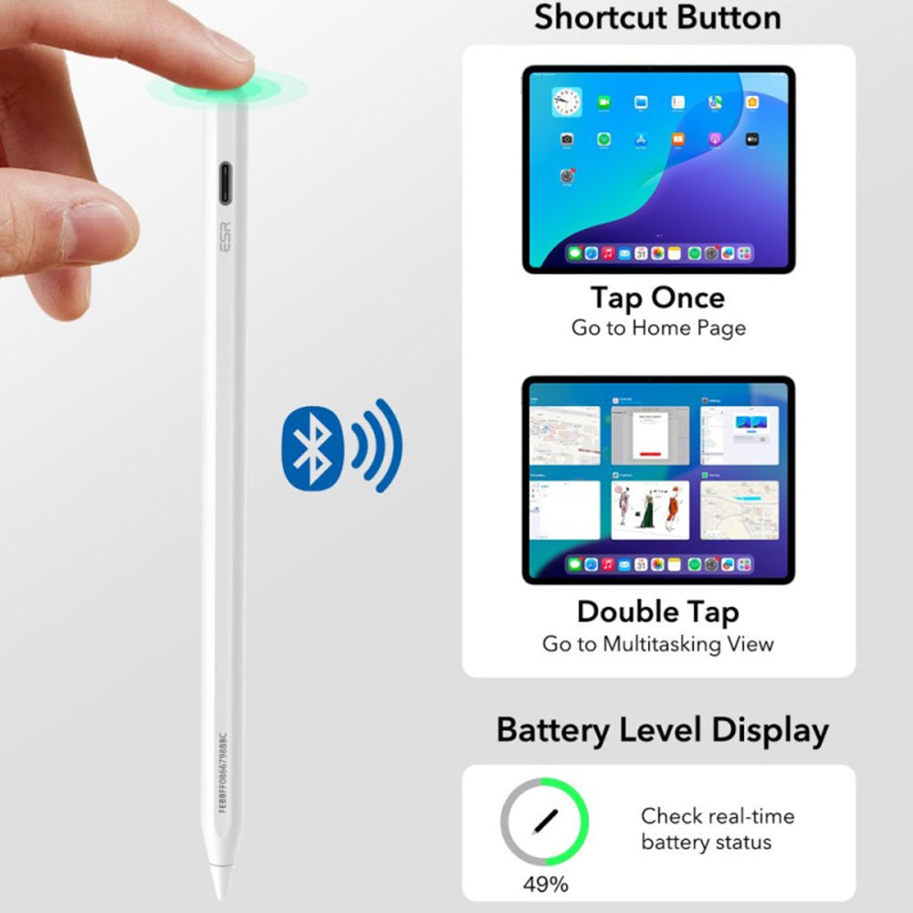 ESR Stylus ESR Stylus Pen Geo (6C00602), for iPad, Magnetic Attachment, Bluetooth, Type-C, Palm Rejection, Tilt Sensitiv