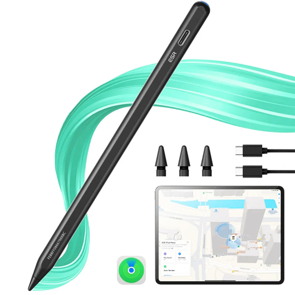 ESR - Stylus Pen Geo (6C00601) - for iPad, Magnetic Attachment, Bluetooth, Type-C, Palm Rejection, Tilt Sensitivity - Bl