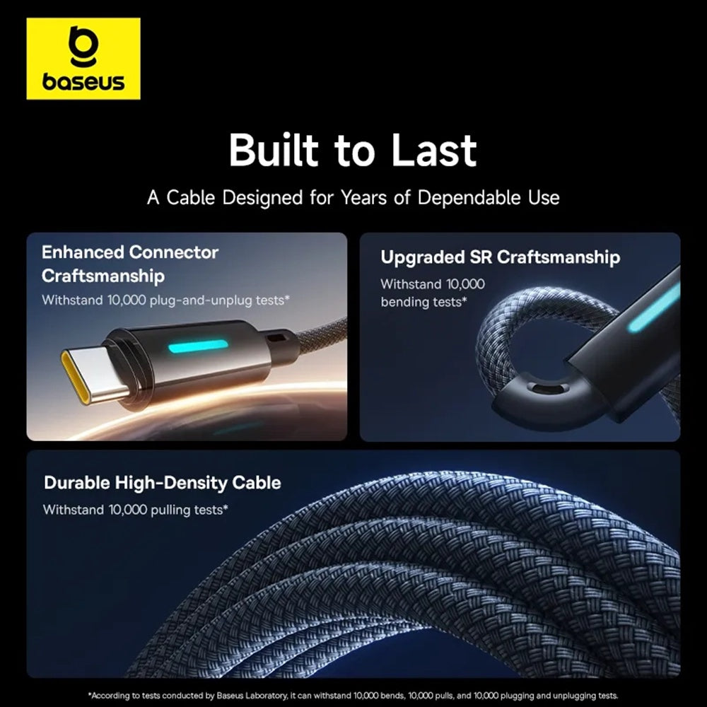 Baseus - Data Cable Lit (P10379000121-01) - for iPhone, Laptop, Type-C, 100W, Dynamic Light, E-marker Chip, 2m - Cosmic 