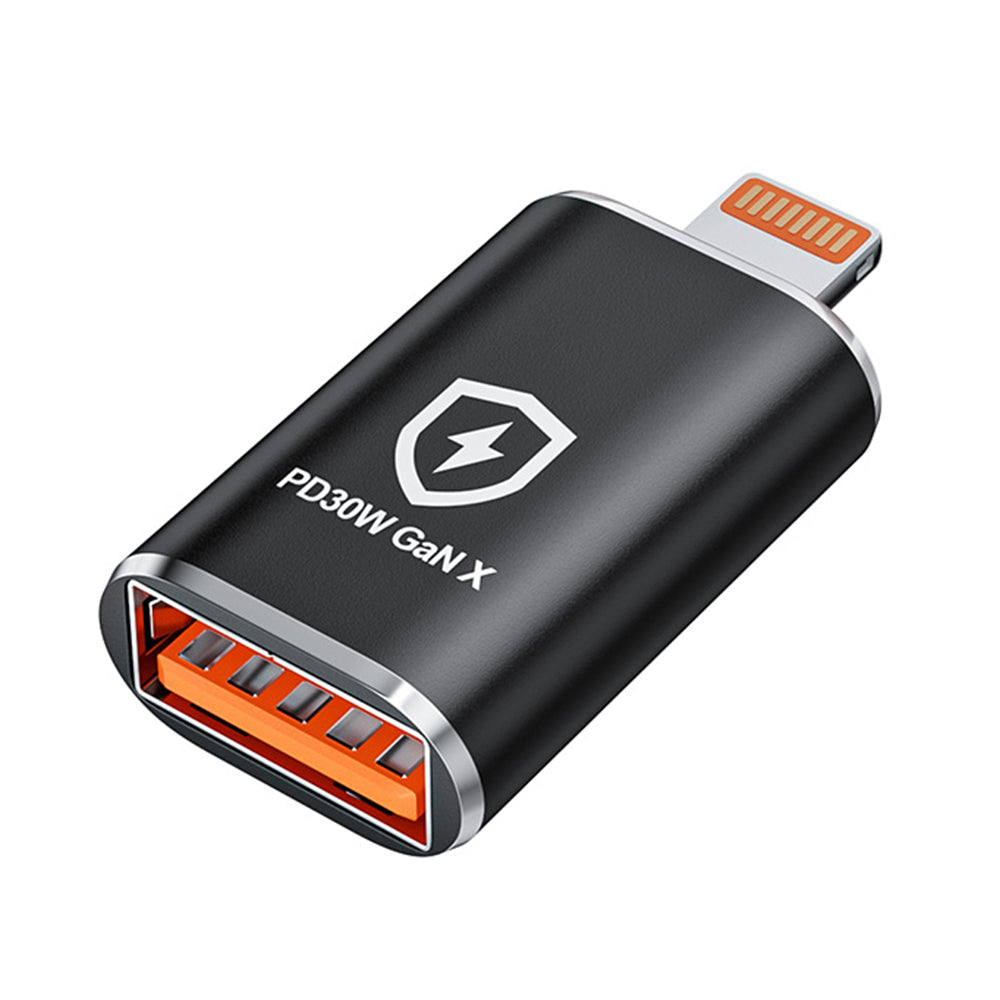 Techsuit - Premium OTG Adapter HyperPort (A6) - USB3.0 to Lightning, PD30W, 5Gbps, GaN, Converter for iPhone - Black / O