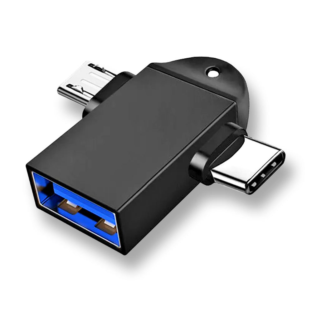 Techsuit - OTG Adapter TwoVoltX (A16) - 3in1, USB to Micro-USB + Type-C, Plug and Play, Aluminum Alloy - Black