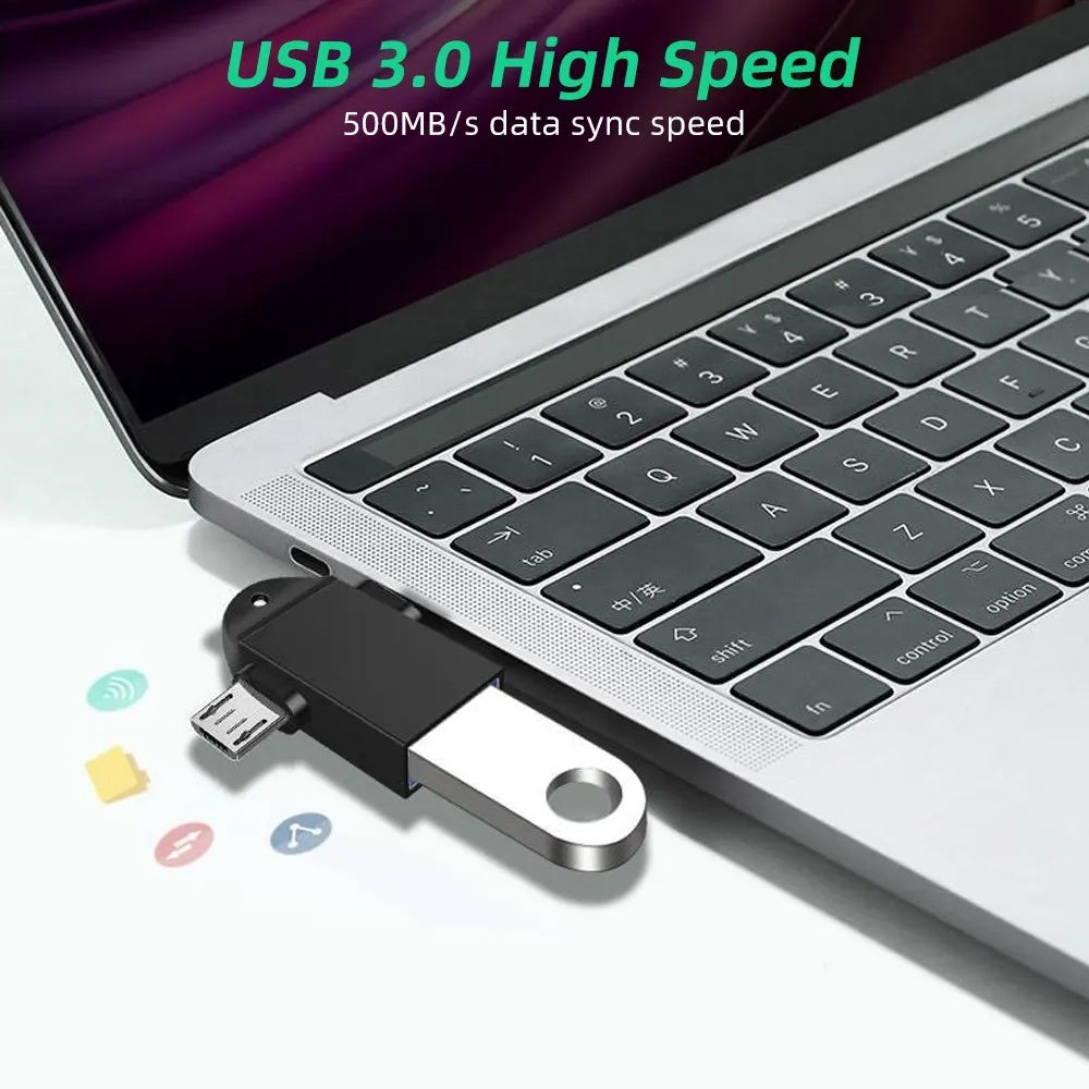 Techsuit - OTG Adapter TwoVoltX (A16) - 3in1, USB to Micro-USB + Type-C, Plug and Play, Aluminum Alloy - Black