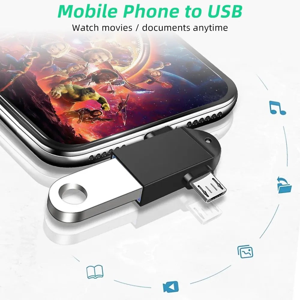 Techsuit - OTG Adapter TwoVoltX (A16) - 3in1, USB to Micro-USB + Type-C, Plug and Play, Aluminum Alloy - Black