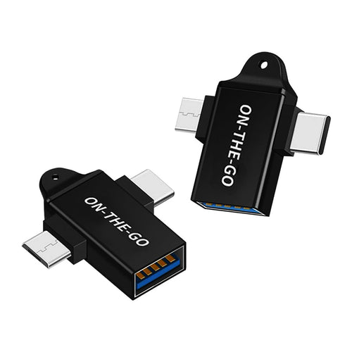 Techsuit - OTG Adapter AluCoreX (A15) - 3in1, USB to Micro-USB + Type-C, Plug and Play, Aluminum Alloy - Black