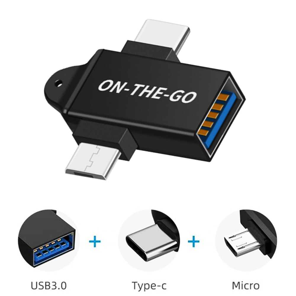 Techsuit - OTG Adapter AluCoreX (A15) - 3in1, USB to Micro-USB + Type-C, Plug and Play, Aluminum Alloy - Black