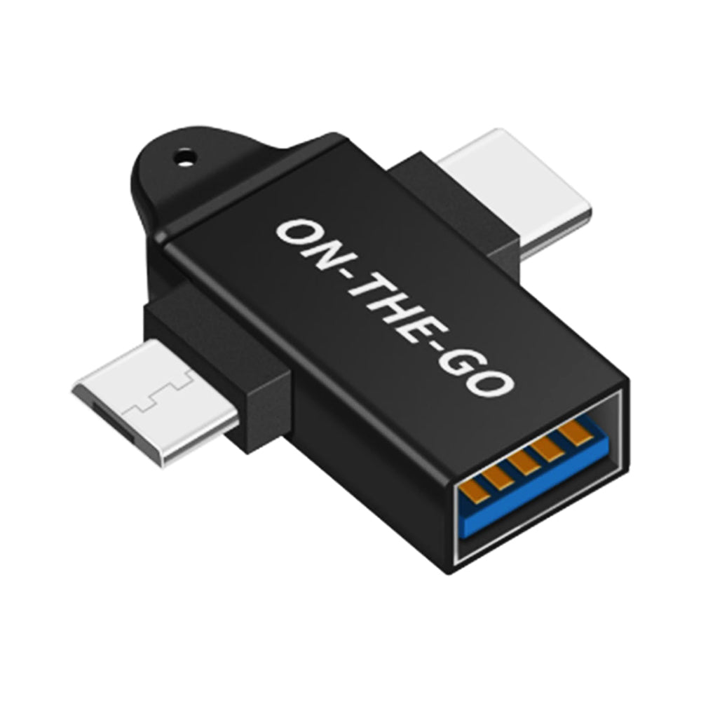 Techsuit - OTG Adapter AluCoreX (A15) - 3in1, USB to Micro-USB + Type-C, Plug and Play, Aluminum Alloy - Black