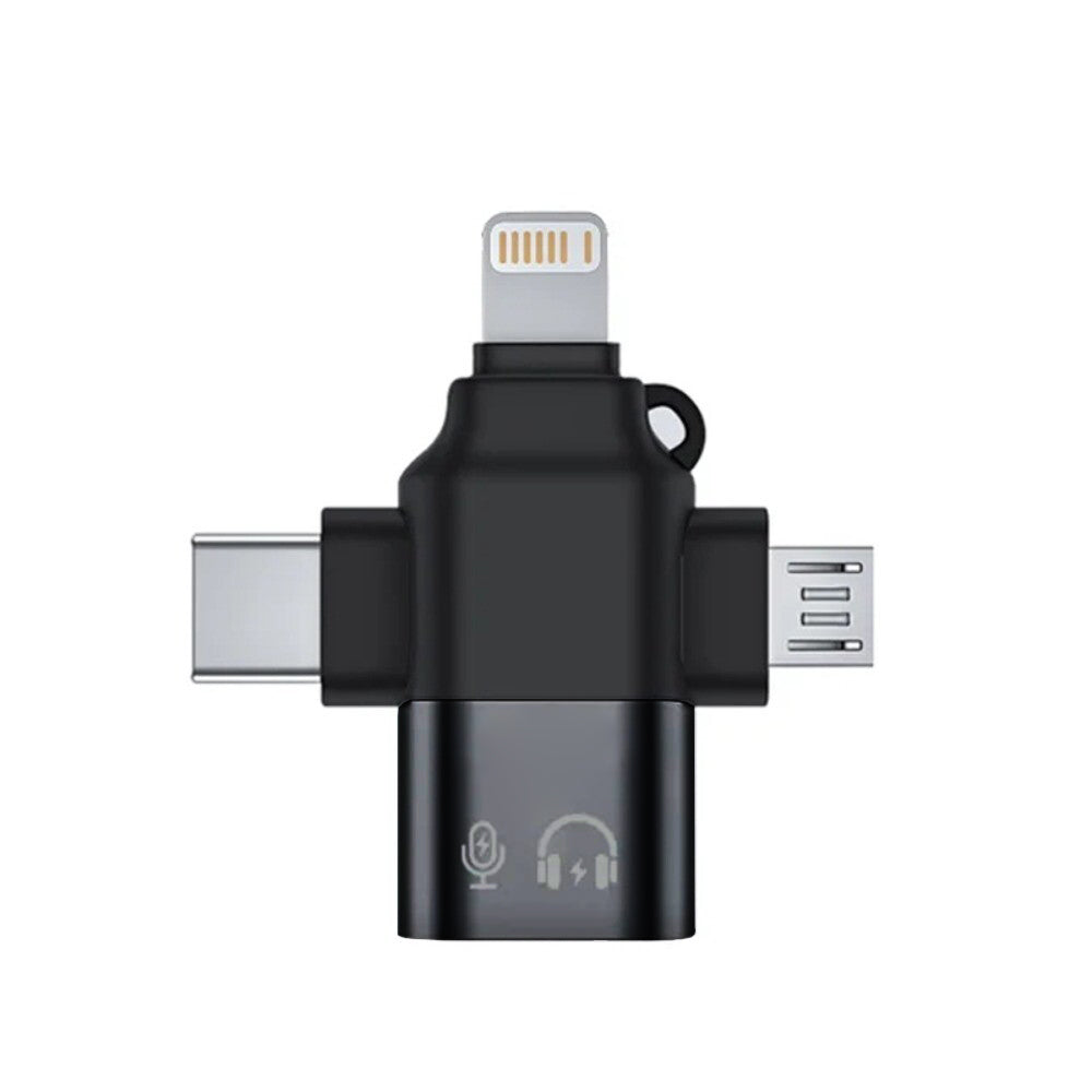 Techsuit - Premium OTG Adapter SoundVoltX (A17) - 4in1, USB to Micro-USB + Type-C + Lightning, Plug and Play - Black