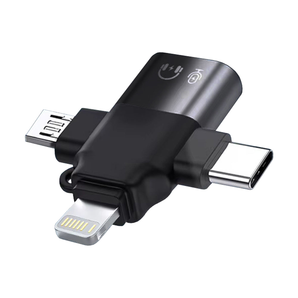Techsuit - Premium OTG Adapter SoundVoltX (A17) - 4in1, USB to Micro-USB + Type-C + Lightning, Plug and Play - Black
