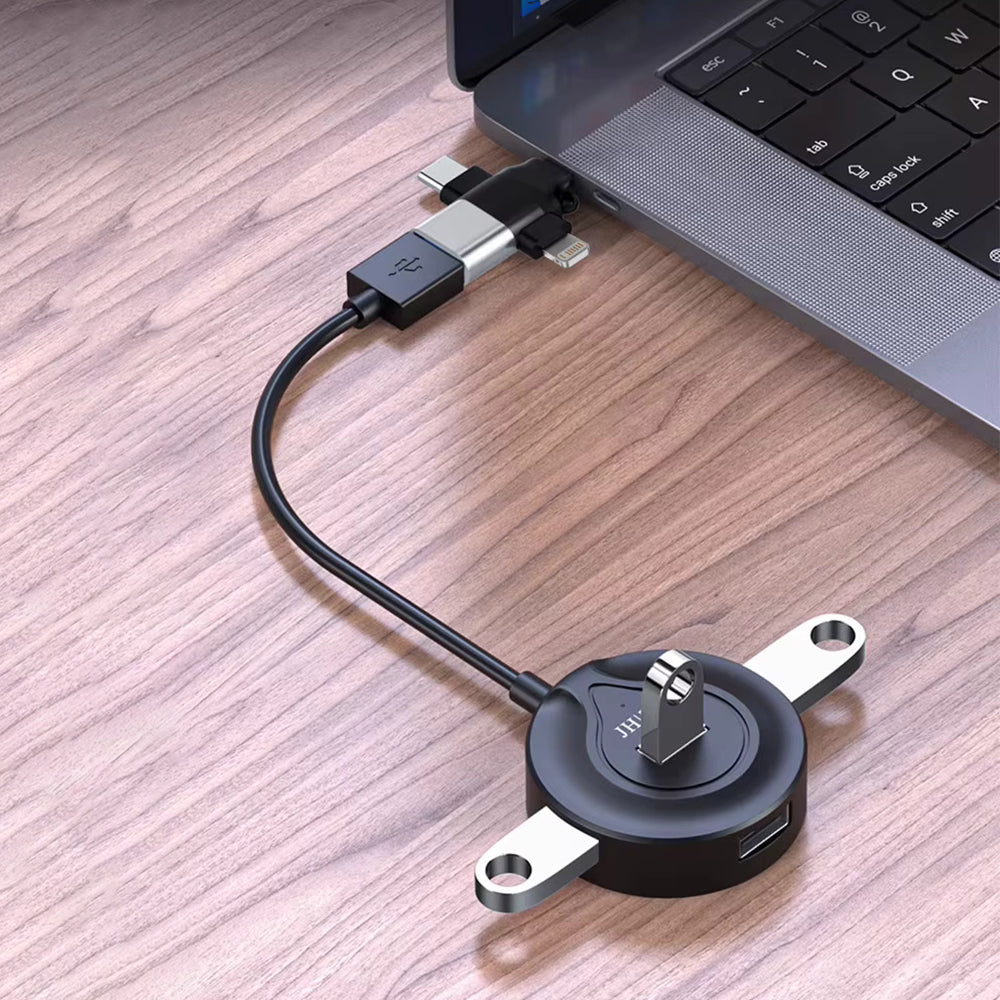 Techsuit - Premium OTG Adapter SoundVoltX (A17) - 4in1, USB to Micro-USB + Type-C + Lightning, Plug and Play - Black