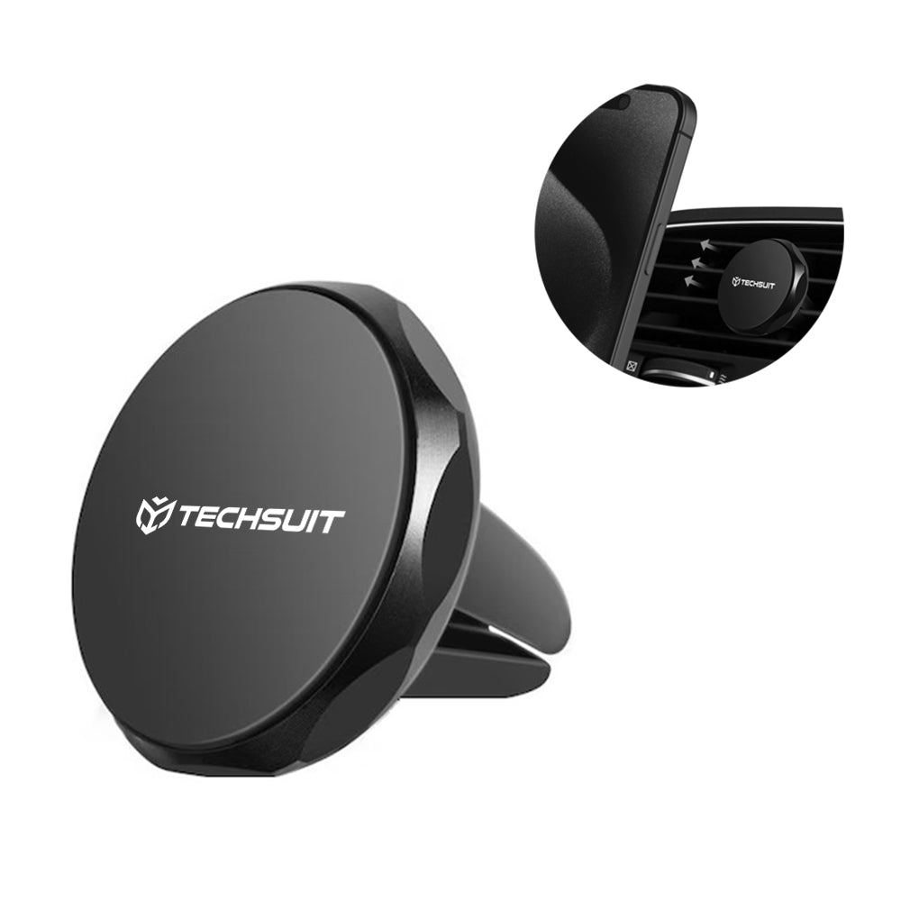 Techsuit - Car Holder TinyGrip (S9) - for Air Vent, with Metal Plate, Strong Magnet, Universal Compatibility - Black / S