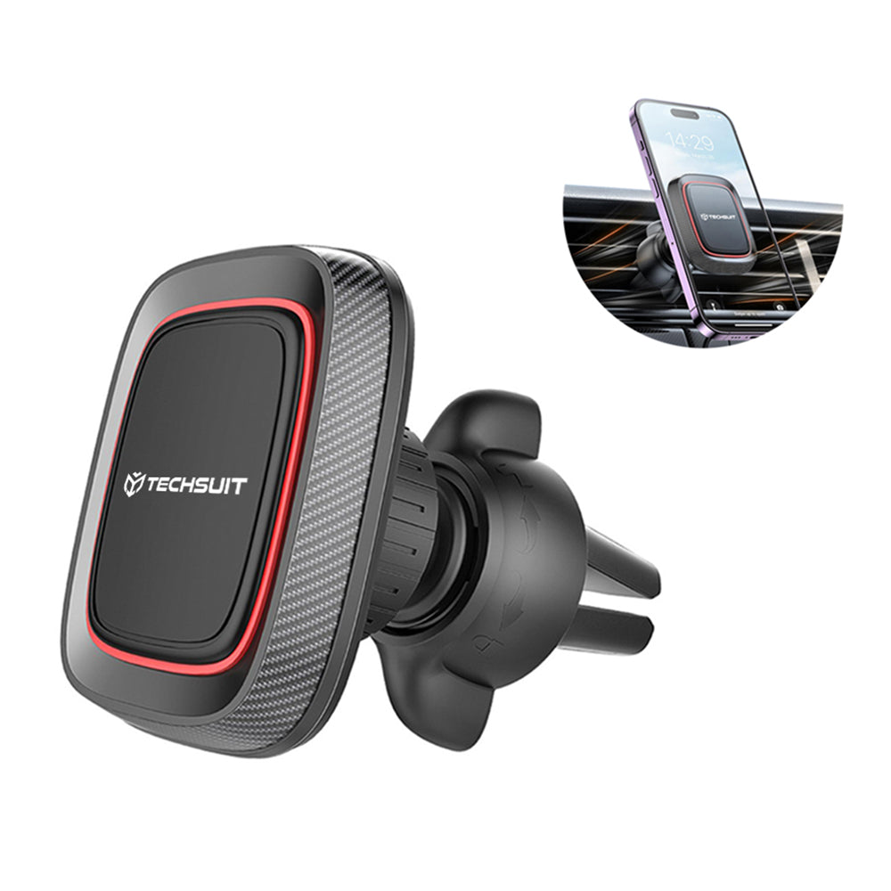 Techsuit - Car Holder MagGrip (S4) - Secure Magnetic Grip for Air Vent, 360° Rotation, with Metal Plates - Black/Red