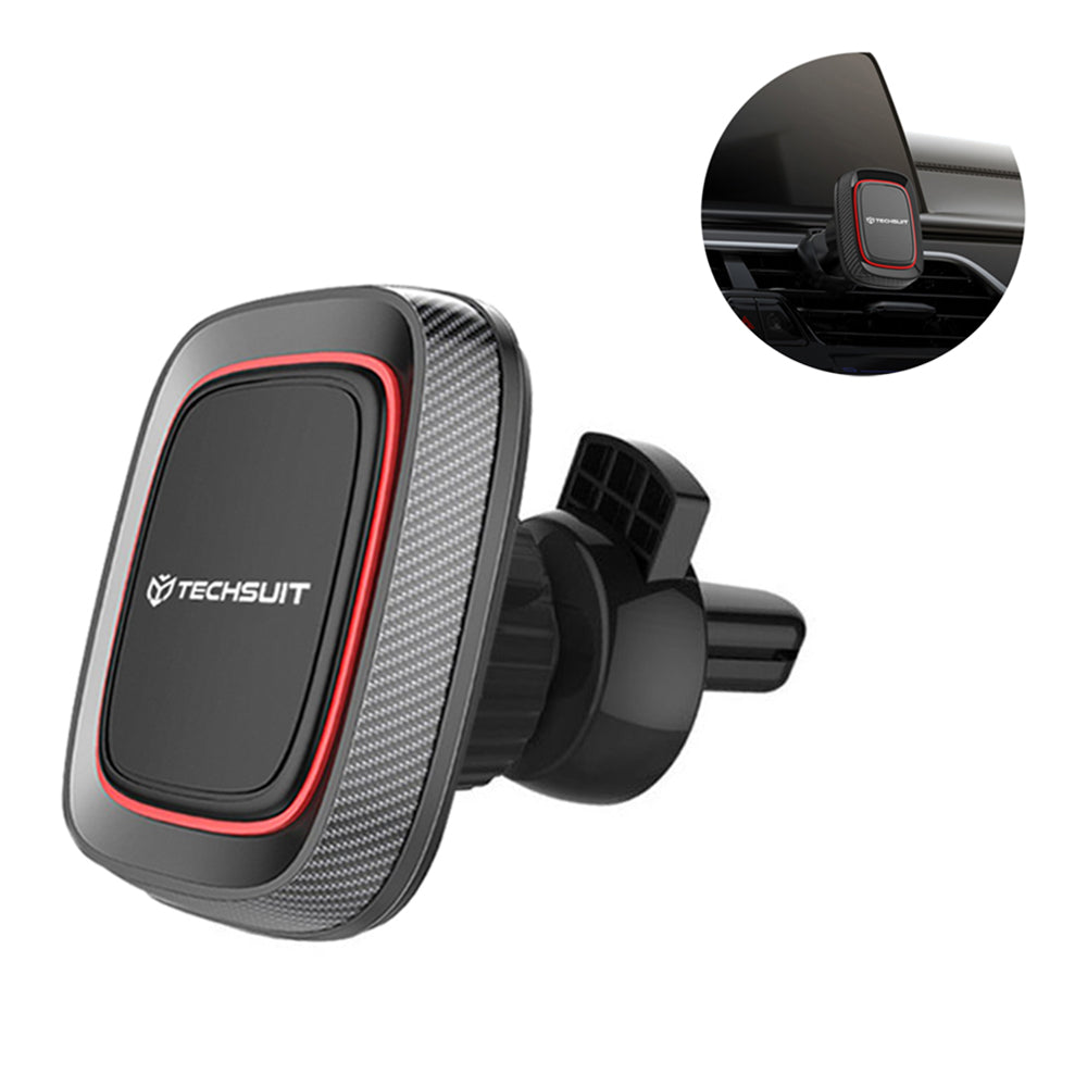 Techsuit - Car Holder MagGrip (S5) - Secure Magnetic Grip for Air Vent, Rotation Angle 360°, with Metal Plates - Black/R