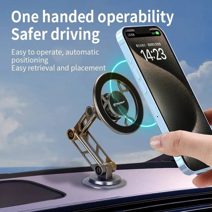 Techsuit - Premium Car Holder TitanMagX (S14) - for Dashboard/Desk, MagSafe Compatible, 360° Rotation, 3M Adhesive - Gra