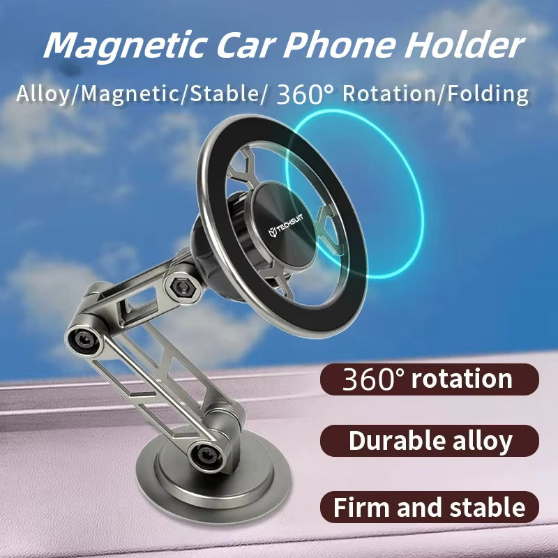 Techsuit - Premium Car Holder TitanMagX (S14) - for Dashboard/Desk, MagSafe Compatible, 360° Rotation, 3M Adhesive - Gra