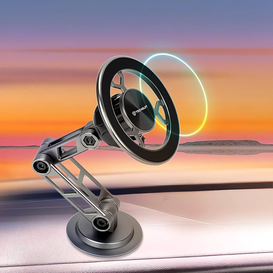 Techsuit - Premium Car Holder TitanMagX (S14) - for Dashboard/Desk, MagSafe Compatible, 360° Rotation, 3M Adhesive - Gra